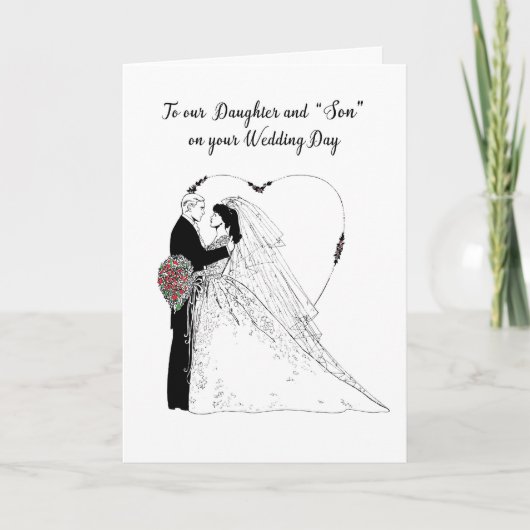 Trouwwensen dochter & “zoon” Zwart Wit, Bruid Kaart (Voorkant)