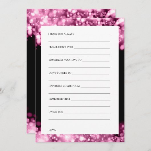 Trouwwensen Roze Fonkelende Lichten Advieskaart (Voorkant / Achterkant)