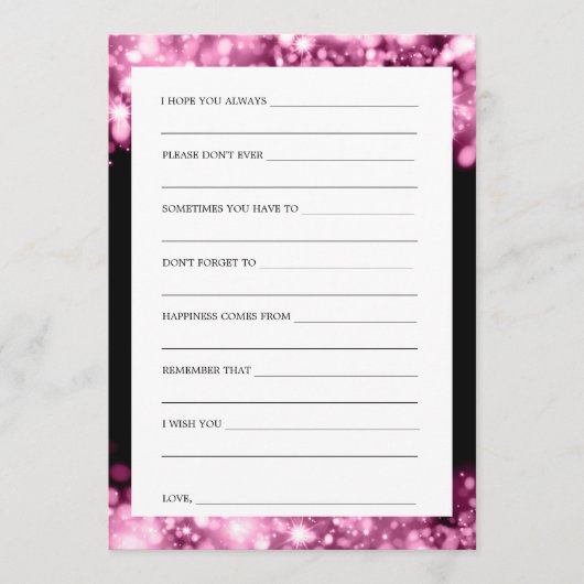 Trouwwensen Roze Fonkelende Lichten Advieskaart (Voorkant)