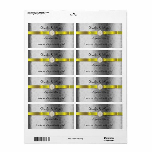 Trouwwijn, Elegant Geel en Zilver, Op Maat Etiket (Full Sheet)