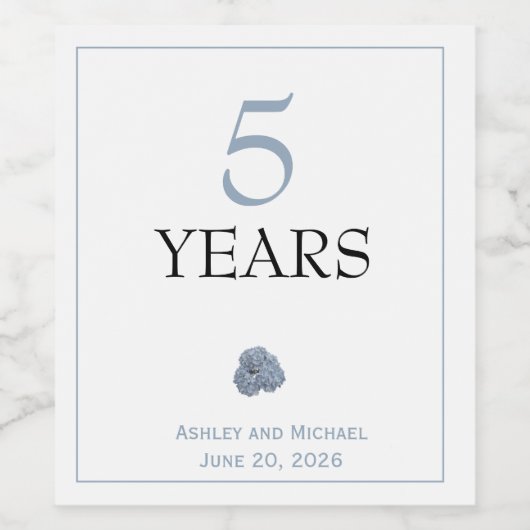 Trouwwijn fles label Hydrangea Dusty Blue Wijn Etiket (Enkel label)