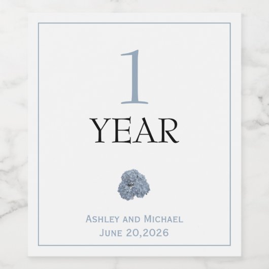 Trouwwijn fles label Hydrangea Dusty Blue Wijn Etiket (Enkel label)