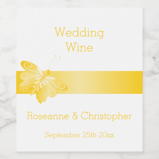 Trouwwijnlabel gele vlinder wijn etiket (Enkel label)