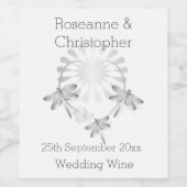 Trouwwijnlabel Zilveren Dragonflies Hart Wijn Etiket (Enkel label)