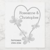 Trouwwijnlabel Zilveren Hart Vlinders Wijn Etiket (Enkel label)