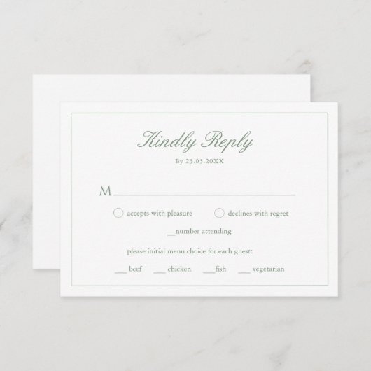 Trouwwijze Groene Monogram Maaltijdkeuze RSVP-kaar Kaart (Voorkant / Achterkant)