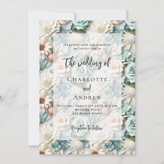 Trouwwijze groene witte bloemen elegant kaart (Voorkant)