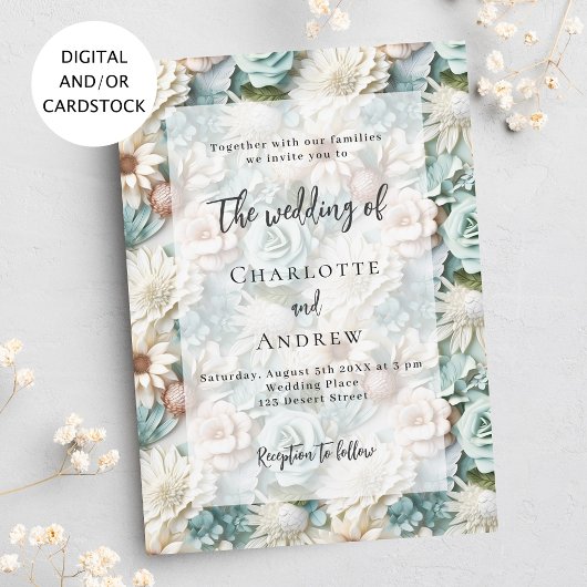 Trouwwijze groene witte bloemen elegant kaart