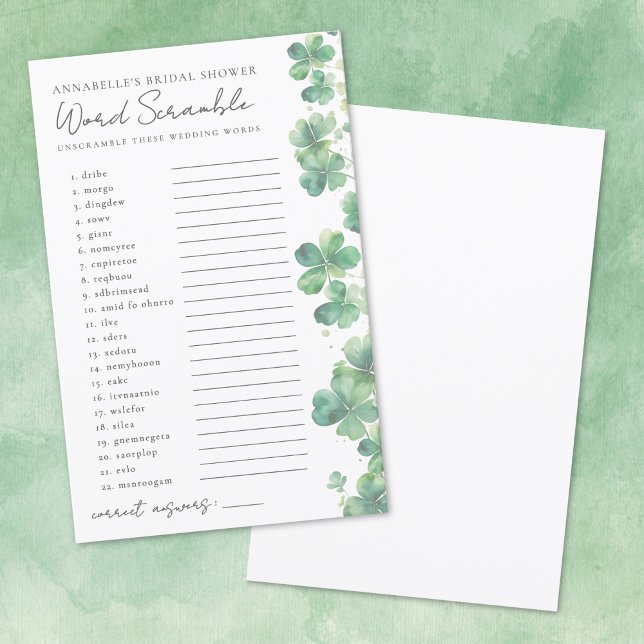 Trouwwoord Scramble Shamrock Vrijgezellenfeest (Wedding Word Scramble Shamrock Bridal Shower)