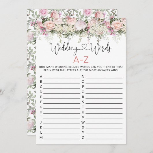 Trouwwoorden A-Z Vrijgezellenfeest spel Kaart (Voorkant / Achterkant)