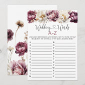 Trouwwoorden A-Z Vrijgezellenfeest spel Kaart (Voorkant / Achterkant)