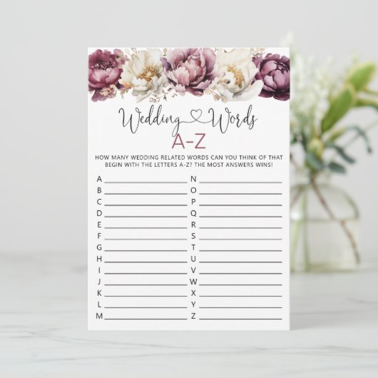 Trouwwoorden A-Z Vrijgezellenfeest spel Kaart (Staand voorkant)