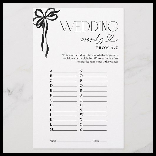 Trouwwoorden van A-Z Black Bow Shower Game