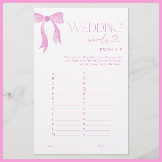 Trouwwoorden van A-Z Pink Bow Vrijgezellenfeest sp