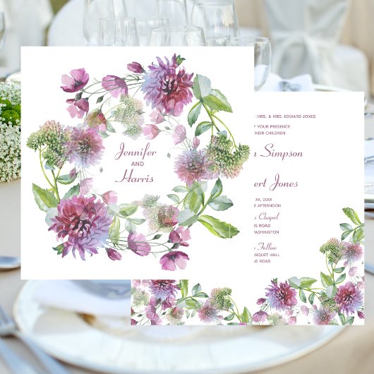 Trouwzachte Paarse Bloemen Kaart