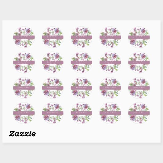 Trouwzachte Paarse Bloemen Ronde Sticker (Vel)