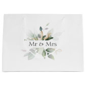 Trouwzak met elegante groene beplanting voor Mr &  Groot Cadeauzakje (Voorkant)