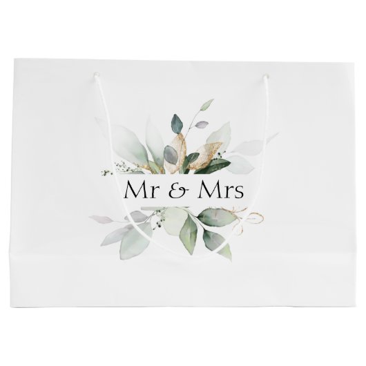 Trouwzak met elegante groene beplanting voor Mr &  Groot Cadeauzakje (Achterkant)