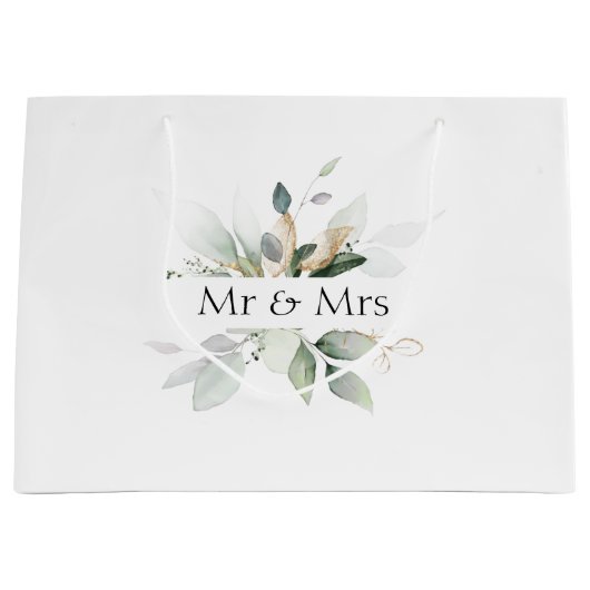 Trouwzakje 'Mr & Mrs' Elegante Groene Tuintjes Groot Cadeauzakje (Voorkant)
