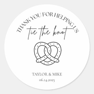 Trouwzakjes met gepersonaliseerde pretzels ronde sticker