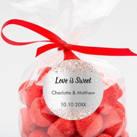 Trouwzilver roos gouden namen Love is Sweet Ronde Sticker