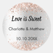 Trouwzilver roos gouden namen Love is Sweet Ronde Sticker (Voorkant)