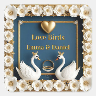 Trouwzwaan Aangepaste Naam Blauwe Decoratie 💍 Vierkante Sticker