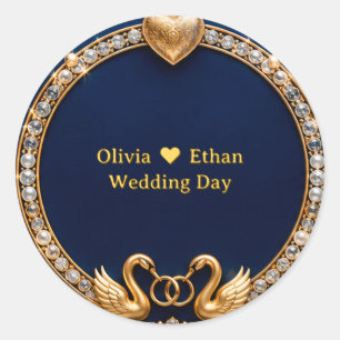 Trouwzwaan Met Blauwe Juweel Frame Ronde Sticker