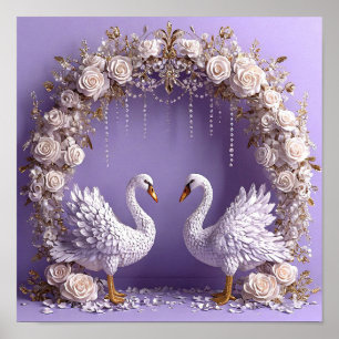 Trouwzwanen Elegante Natuur Kunst 🦢🤍🌹✨ Poster