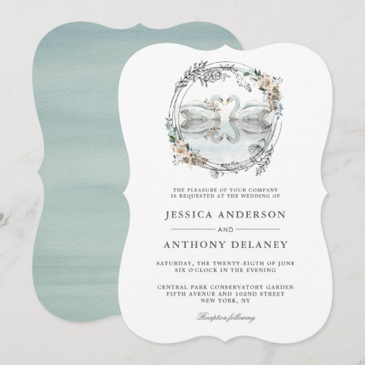 Trouwzwanen Elegante Waterverf Bloemen Kaart (Voorkant / Achterkant)