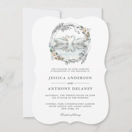 Trouwzwanen Elegante Waterverf Bloemen Kaart (Voorkant)