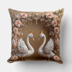 Trouwzwanen Goud & Parel Romantische Liefdesvogels Kussen