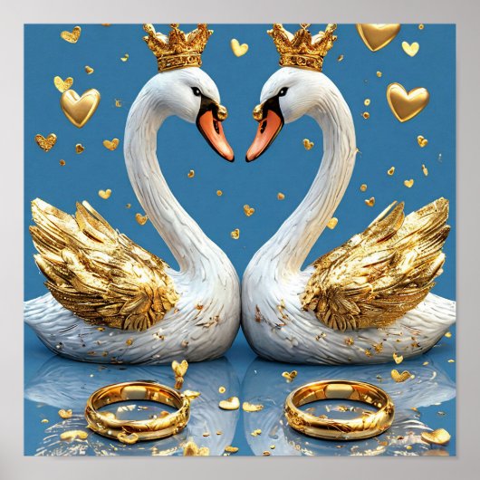 Trouwzwanen Romantisch tafereel 🦢💖☁️✨ Poster (Voorkant)