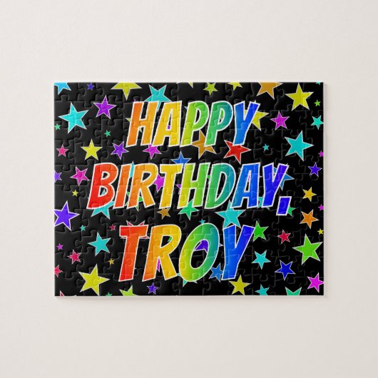 "TROY" voornaam, geun "HAPPY BIRTHDAY" Legpuzzel (Horizontaal)