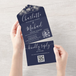 Troyblau QR-code metsonestaflessen en slingerlicht All In One Uitnodiging