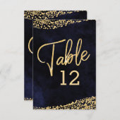 Troyblauw Aquarel & Gouden Trouwtafel Nummers Kaart (Voorkant / Achterkant)