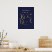 Troyblauw Gouden Script Bruids Brunch Welkomstbord Poster (Keuken)