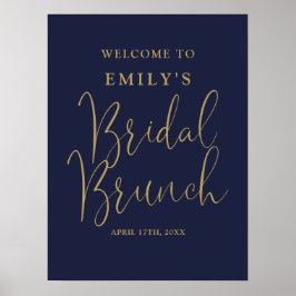 Troyblauw Gouden Script Bruids Brunch Welkomstbord Poster