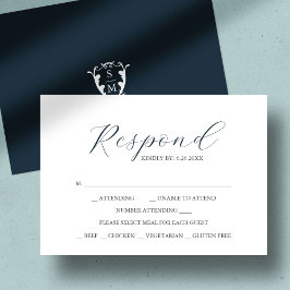 Troyblauw met maaltijdkeuze monogram RSVP-kaarten RSVP Kaartje
