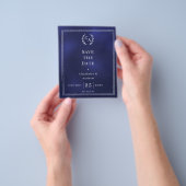 Troyblauw monogram budget bruiloft Save the Date Flyer (Hand)