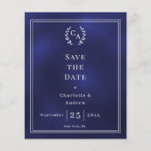 Troyblauw monogram budget bruiloft Save the Date Flyer (Voorkant)