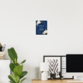 Troyblauw Roze Bloem Bruidsdouche Bord Poster (Thuiskantoor)