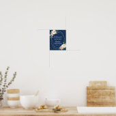 Troyblauw Roze Bloem Bruidsdouche Bord Poster (Keuken)