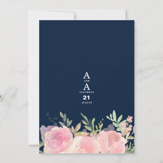 Troyblauw roze koraal groene rozen bloemige Trouw  Kaart (Achterkant)