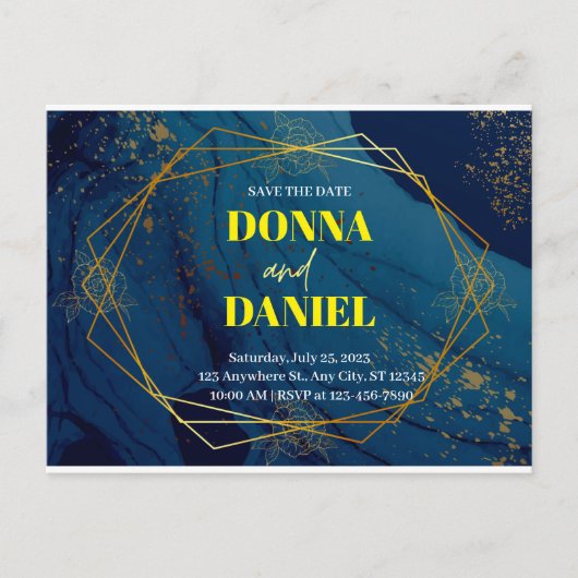 Troyblauwe bloemige trouwuitnodiging aankondigingskaart (Voorkant)