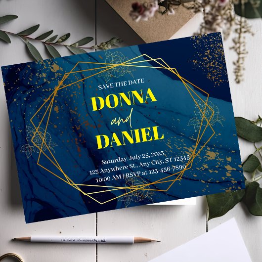 Troyblauwe bloemige trouwuitnodiging aankondigingskaart