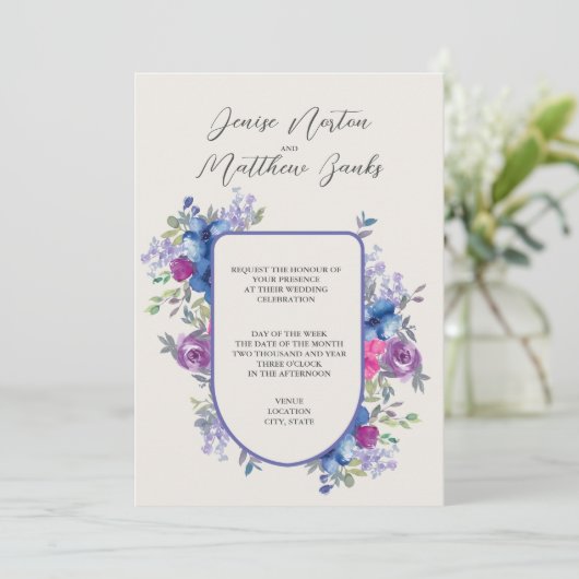 Troyse Blauw en Sneeuwwit Huwelijksuitnodiging Kaart (Staand voorkant)