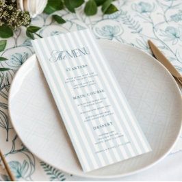 Troyse Blauwe Strepen Tijdloze Luxe Script Bruilof Menu