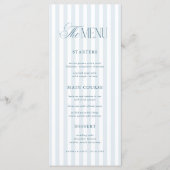 Troyse Blauwe Strepen Tijdloze Luxe Script Bruilof Menu (Voorkant)