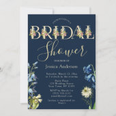 Troyse bloemige koninklijk blauwe en gouden bruids kaart (Voorkant)